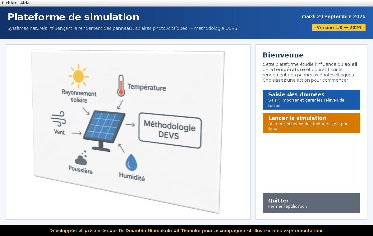 Écran d’accueil de la plateforme